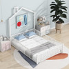 Full Size Metal House Platform Bed With Guardrail And Chimney - White