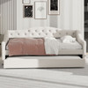 Twin Long Size Daybed With LED Belt, Trundle - Beige