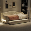 Twin Long Size Daybed With LED Belt, Trundle - Beige