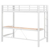 Twin Size Gaming Metal Loft Bed Frame With LED Light, USB Charge Station And Desk - White