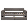 Queen Size Upholstered Platform Bed With USB And 2 Drawers, Lambswool Material - Gray