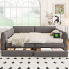Queen Size Upholstered Platform Bed With USB And 2 Drawers, Lambswool Material - Gray