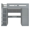 Twin Size Loft Bed With Desk, Wardrobes, 4 Drawers And 4 Shelves Construction - Gray