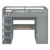 Twin Size Loft Bed With Desk, Wardrobes, 4 Drawers And 4 Shelves Construction - Gray