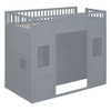 Twin Size House Loft Bed With Ladder And Wardrobe - Gray