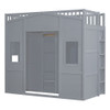 Twin Size House Loft Bed With Ladder And Wardrobe - Gray