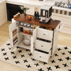 Kitchen Island Cart With Foldable Tabletop & Drop Leaf Mobile Breakfast Bar With Wood Top And Storage - White / Walnut