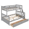 Twin Over Full Bunk Bed With Ladders And Two Storage Drawers - Gray