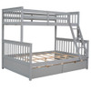 Twin Over Full Bunk Bed With Ladders And Two Storage Drawers - Gray