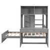 Twin Size Loft Bed With A Stand Alone Bed, Shelves, Desk, And Wardrobe - Gray