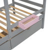 Twin Over Twin Bunk Bed With Drawers, Playhouse Inspired, Storage Box, Shelf, Window, And Roof - Gray