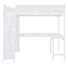 Full Size Loft Bed With Desk And Storage Shelves - White
