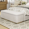 Chic Corduroy Upholstered Storage Ottoman With Vertical Stripe Design - Light Gray