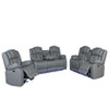 Raize - 3 Piece Power Living Room Set With Storage Console And Cup Holders - Gray