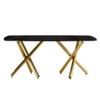 Modern Minimalist Rectangular Dining Table With Imitation Marble Glass & Metal Legs - Black / Gold