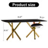 Modern Minimalist Rectangular Dining Table With Imitation Marble Glass & Metal Legs - Black / Gold