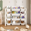Multi Functional Kids Toy Storage Organizer Cabinet With Hdpe Shelf And 12 Bins - Gray White