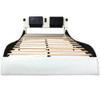 Upholstered Platform Bed Frame With LED Lighting, Bluetooth Connection To Play Music Control, Backrest Vibration Massage, Curve Design, Wood Slat Support, Exhibited Speakers Upholstered Platform Bed Frame With LED Lighting, Bluetooth Connection To Play Music Control, Backrest Vibration Massage, Curve Design, Wood Slat Support, Exhibited Speakers