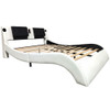 Upholstered Platform Bed Frame With LED Lighting, Bluetooth Connection To Play Music Control, Backrest Vibration Massage, Curve Design, Wood Slat Support, Exhibited Speakers Upholstered Platform Bed Frame With LED Lighting, Bluetooth Connection To Play Music Control, Backrest Vibration Massage, Curve Design, Wood Slat Support, Exhibited Speakers