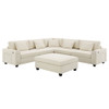 U Shaped Sectional Sofa 6 Seat Couch Set With Oversized Ottoman, Hidden Armrest Storage And Cup Holders USB Charging Ports Wide Seat Sofa