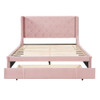 Storage Bed Velvet Upholstered Platform Bed With Wingback Headboard And A Big Drawer