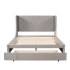 Storage Bed Velvet Upholstered Platform Bed With Wingback Headboard And A Big Drawer
