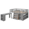 Loft Low Study Bed With Cabinet, Shelves And Rolling Portable Desk, Multiple Functions