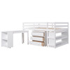 Loft Low Study Bed With Cabinet, Shelves And Rolling Portable Desk, Multiple Functions