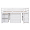 Loft Low Study Bed With Cabinet, Shelves And Rolling Portable Desk, Multiple Functions