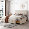 Upholstered Platform Bed With Classic Headboard And Drawers, No Box Spring Needed