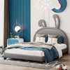 Upholstered Leather Platform Bed With Rabbit Ornament Upholstered Leather Platform Bed With Rabbit Ornament