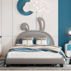Upholstered Leather Platform Bed With Rabbit Ornament Upholstered Leather Platform Bed With Rabbit Ornament