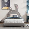 Upholstered Leather Platform Bed With Rabbit Ornament Upholstered Leather Platform Bed With Rabbit Ornament