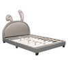 Upholstered Leather Platform Bed With Rabbit Ornament Upholstered Leather Platform Bed With Rabbit Ornament