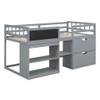 Low Loft Bed With Rolling Desk, Shelf And Drawers Low Loft Bed With Rolling Desk, Shelf And Drawers