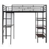 Loft Metal Bed With 3 Layers Of Shelves And Desk, Stylish Metal Frame Bed With Whiteboard Loft Metal Bed With 3 Layers Of Shelves And Desk, Stylish Metal Frame Bed With Whiteboard