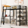 Loft Metal Bed With 3 Layers Of Shelves And Desk, Stylish Metal Frame Bed With Whiteboard Loft Metal Bed With 3 Layers Of Shelves And Desk, Stylish Metal Frame Bed With Whiteboard
