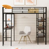 Loft Metal Bed With 3 Layers Of Shelves And Desk, Stylish Metal Frame Bed With Whiteboard Loft Metal Bed With 3 Layers Of Shelves And Desk, Stylish Metal Frame Bed With Whiteboard