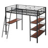 Loft Metal Bed With 3 Layers Of Shelves And Desk, Stylish Metal Frame Bed With Whiteboard Loft Metal Bed With 3 Layers Of Shelves And Desk, Stylish Metal Frame Bed With Whiteboard
