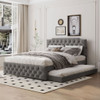 Upholstered Platform Bed With Trundle And 2 Sets Of USB Ports On Each Side, Linen Fabric Upholstered Platform Bed With Trundle And 2 Sets Of USB Ports On Each Side, Linen Fabric