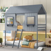 Twin Over Twin Bunk Bed With Roof, Window, Guardrail, Ladder Twin Over Twin Bunk Bed With Roof, Window, Guardrail, Ladder