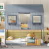Twin Over Twin Bunk Bed With Roof, Window, Guardrail, Ladder Twin Over Twin Bunk Bed With Roof, Window, Guardrail, Ladder