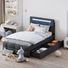 Upholstered Platform Bed With LED Frame, With Trundle And 2 Drawers