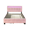 Upholstered Platform Bed With LED Frame, With Trundle And 2 Drawers