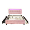 Upholstered Platform Bed With LED Frame, With Trundle And 2 Drawers