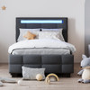 Upholstered Platform Bed With LED Frame, With Trundle And 2 Drawers