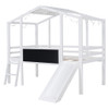 Loft House Bed With Ladder And Slide, With Blackboard And Light Strip On The Roof Loft House Bed With Ladder And Slide, With Blackboard And Light Strip On The Roof