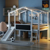 Loft House Bed With Ladder And Slide, With Blackboard And Light Strip On The Roof Loft House Bed With Ladder And Slide, With Blackboard And Light Strip On The Roof