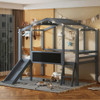 Loft House Bed With Ladder And Slide, With Blackboard And Light Strip On The Roof Loft House Bed With Ladder And Slide, With Blackboard And Light Strip On The Roof