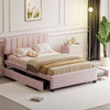 Upholstered Platform Bed With 2 Drawers And 1 Trundle, Classic Strip Headboard Design